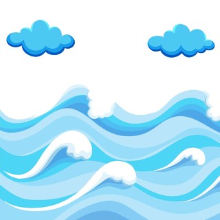 海浪云朵夏天海水矢量图